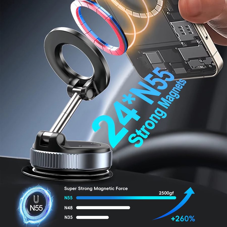 MagSafe Autotelefonhalterung mit Vakuum-Magnet und 360 Grad Verstellbarkeit, Schwarz - Bild 4