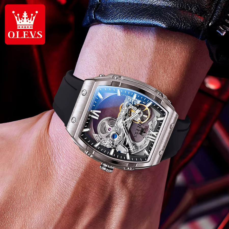 OLEVS Armbanduhr, Automatik, Edelstahl, Silikonarmband, Blau, Herren - Bild 3