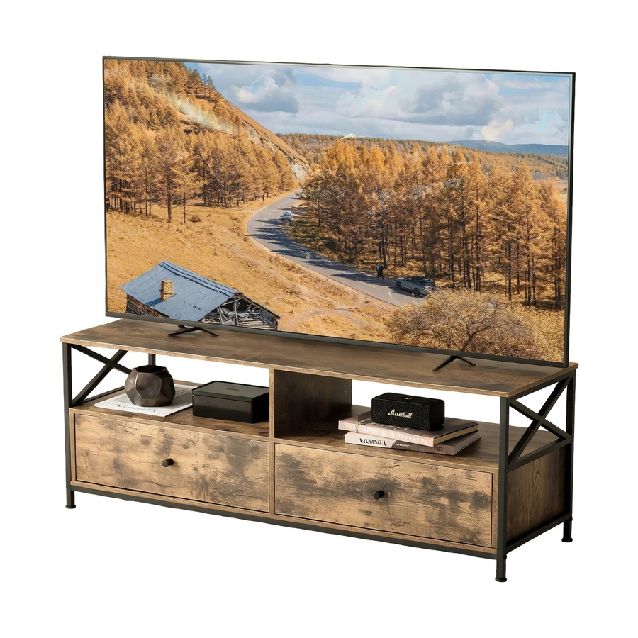 Relaxdays TV Lowboard aus MDF und Stahl im Vintage-Design, Farbe Braun, B/T/H: 120 x 40 x 50 cm - Bild 2