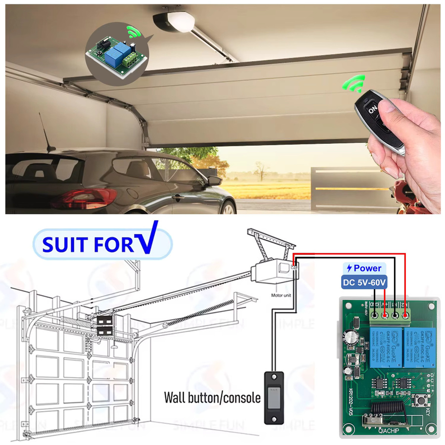 QIACHIP RF Motor Fernbedienung Schalter 433 MHz DC Relais Modul mit Vorwärts Rückwärts und Stop Funktionen für DIY-Projekte - Bild 4