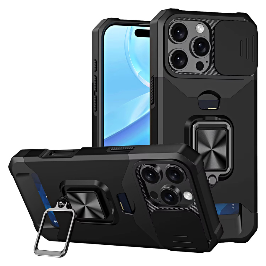 Rotierender Kartenhalter mit 360 Grad Halterring als stoßfeste Schutzhülle für iPhone 11 bis iPhone 16 Pro Max in Schwarz oder Blau - Bild 2