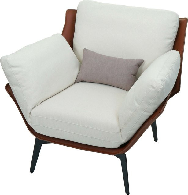 MCW Lounge-Sessel L82 in Dunkelbraun mit breiten Armlehnen aus Kunstleder und Textil sowie Metallgestell - Bild 1