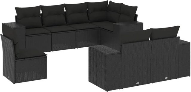 vidaXL 8-teilige Garten-Sofagarnitur in L-Form mit Kissen und Stauraum, Schwarz, Poly-Rattan und pulverbeschichtetem Stahl - Bild 1