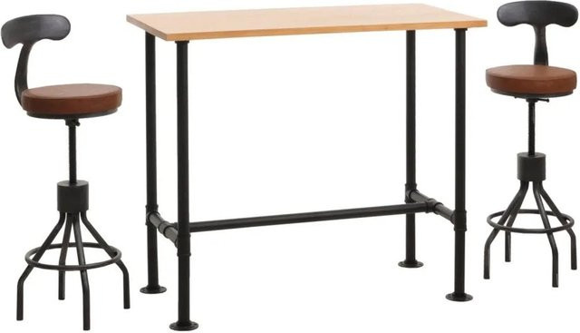MCW Set Bartisch und 2 Barhocker im Industrial Design aus Metall und Kunstleder, Farbe Braun, B/T/H: 120 x 61 x 108 cm - Bild 2