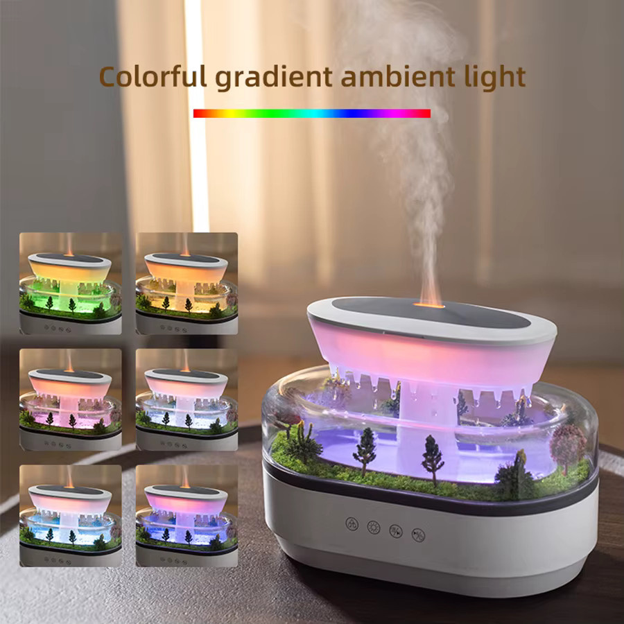 HAOYUNMA Aroma-Luftbefeuchter mit Regentropfen-Effekt, 250 ml, Weiß, 7-Farben-Licht und Weißes Rauschen, Ätherisches Öl Diffusor mit leiser Nebelfunktion und Lichtfunktion - Bild 2