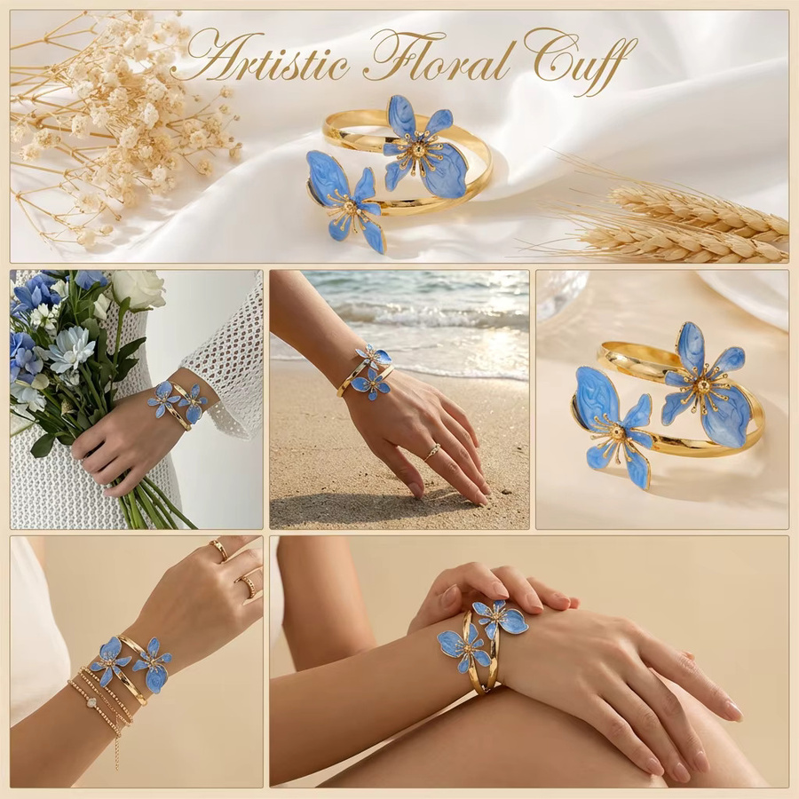RINHOO FRIENDSHIP Armreif, Emaille-Blumen, vergoldetes Metall, Damen, Bunt - Bild 5