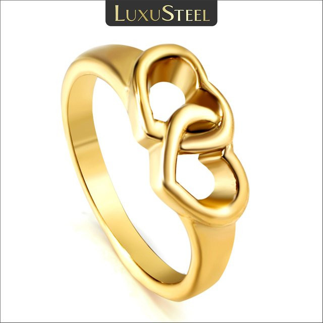 LUXUSTEEL Ring, Edelstahl, Gold, Damen, doppeltes hohles Herz - Bild 1