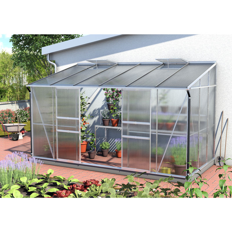 Vitavia Anlehn-Gewächshaus Ida 7800 aus Aluminium Eloxiert in Silber mit 7,8 m² Fläche, Pultdach und Doppelschiebetür - Bild 4