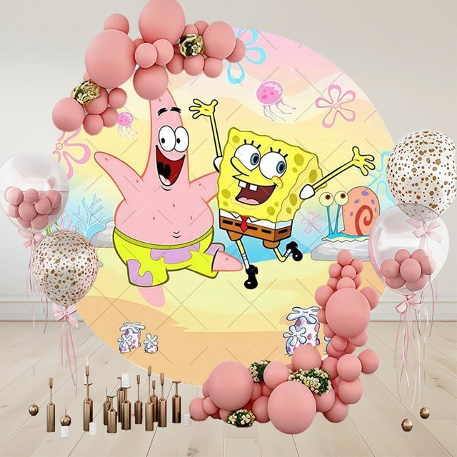 Potdemiel Runder Fotohintergrund Spongebob Unterwasser-Ananas-Haus Party-Dekoration für Kindergeburtstage, Mehrfarbig - Bild 1