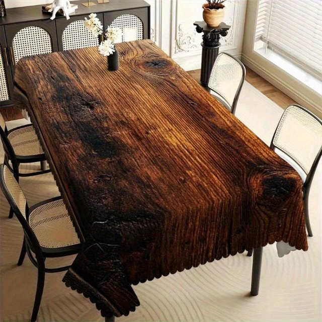 Rustikale Tischdecke von JMG Household Supplies in Braun mit dunkler Holzmaserung und Vintage-Druck, fleckenabweisend, B: 160 cm, L: 220 cm - Bild 1