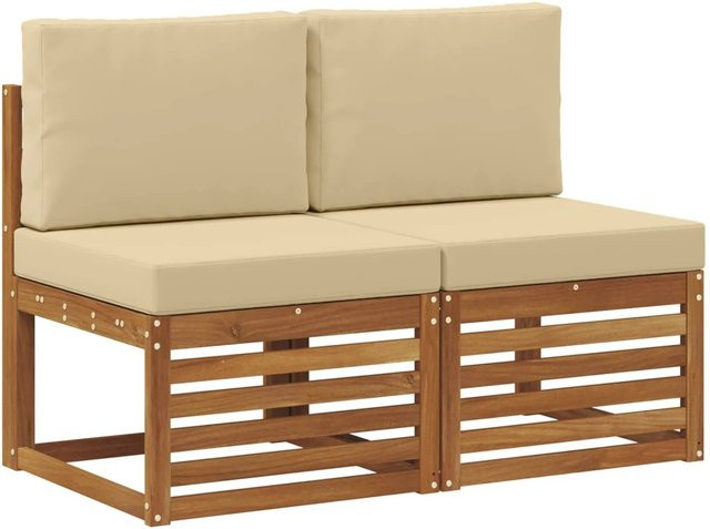 vidaXL 2er Set Outdoor Mittelsofa aus Akazien-Massivholz in Natur-Beige - Bild 1
