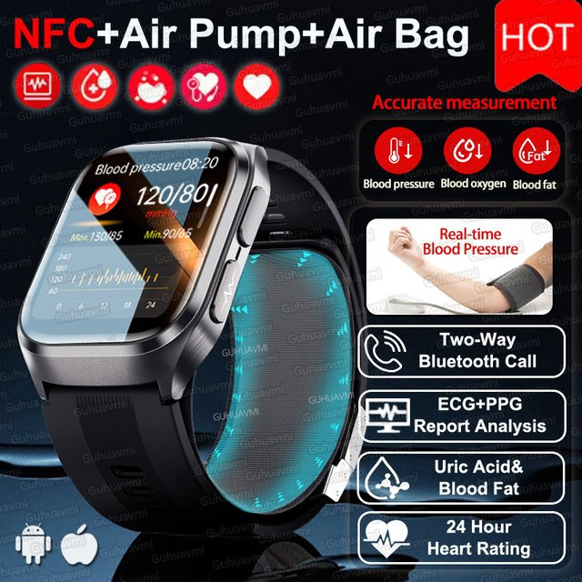 GUHUAVMI Smartwatch mit NFC, EKG-Messung und Anruffunktion für Herren und Damen in Rot oder Schwarz - Bild 1