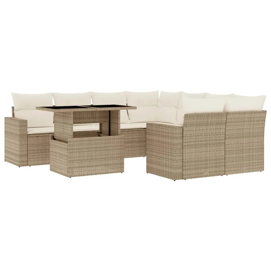 vidaXL 9-tlg. Garten-Sofagarnitur in L-Form aus Poly-Rattan mit Kissen in Beige-Creme - Bild 2