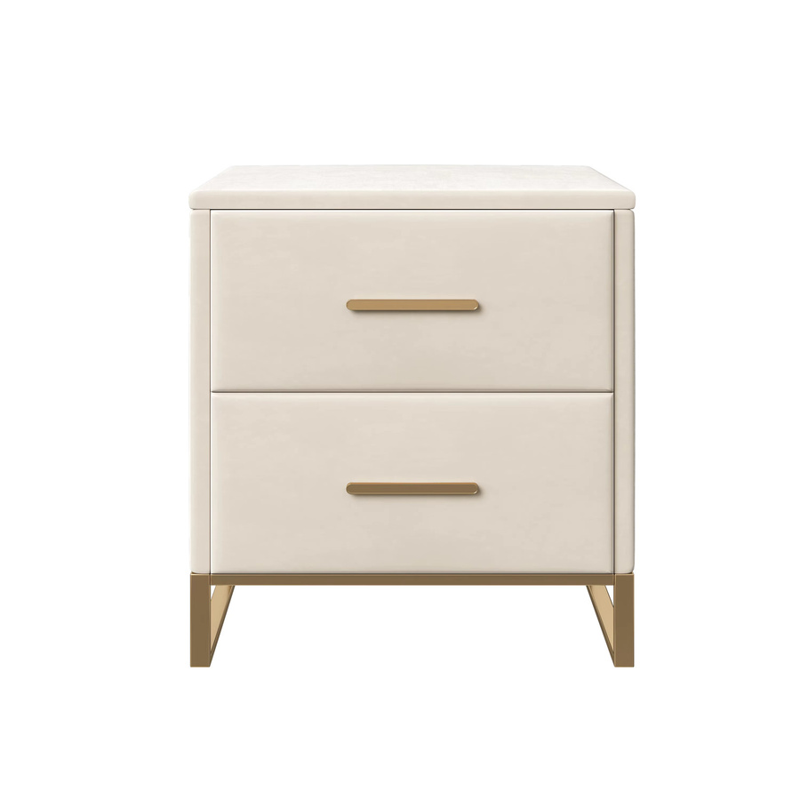 Comanlai Nachttisch-Set aus 2 Stück in Beige, moderner Beistelltisch mit Metallgriffen für Schlafzimmer und Wohnzimmer - Bild 2