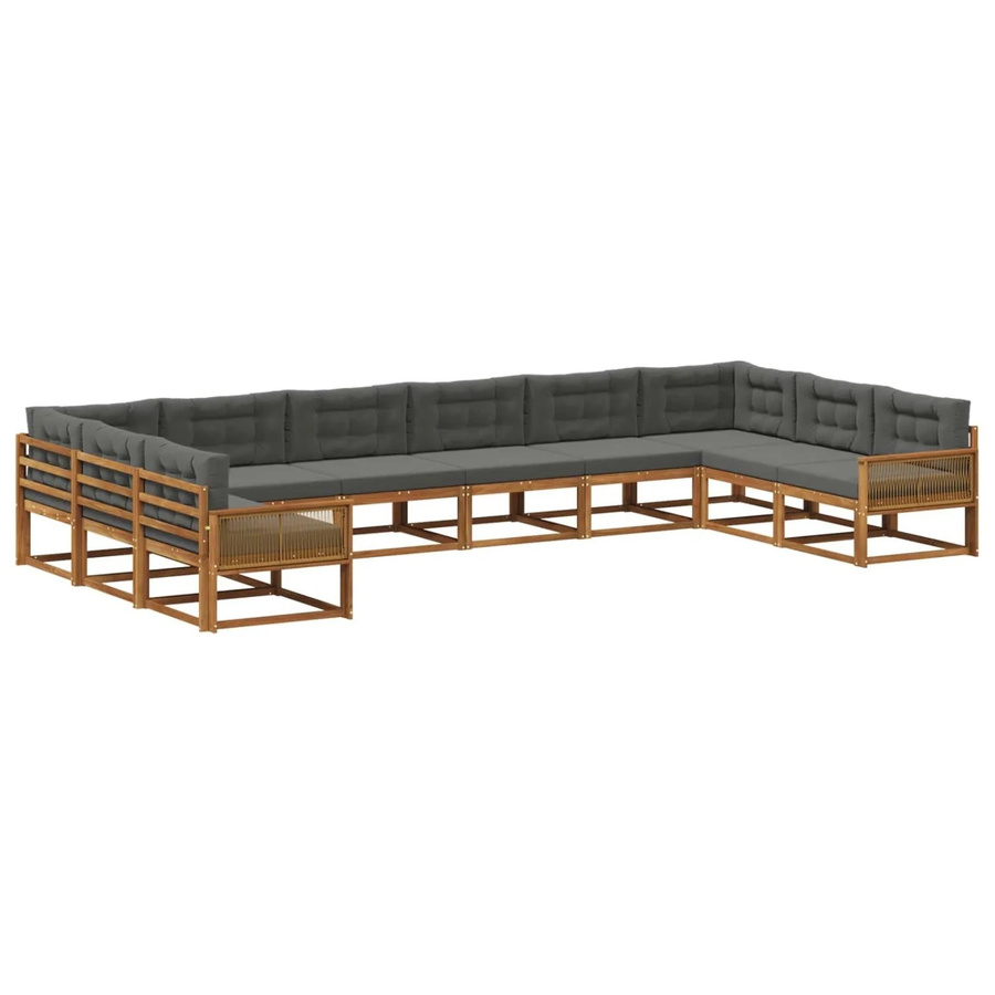 vidaXL Outdoor-Sofagarnitur in U-Form aus massivem Akazienholz mit Polstern und Kissen in Anthrazit - Bild 2