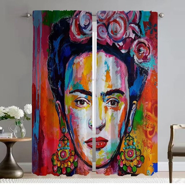 2er-Set Küchenvorhänge von Household supplies MH, halbtransparent mit Grafikdesign, Mehrfarbig, Breite: 74 cm, Höhe: 114 cm - Bild 1