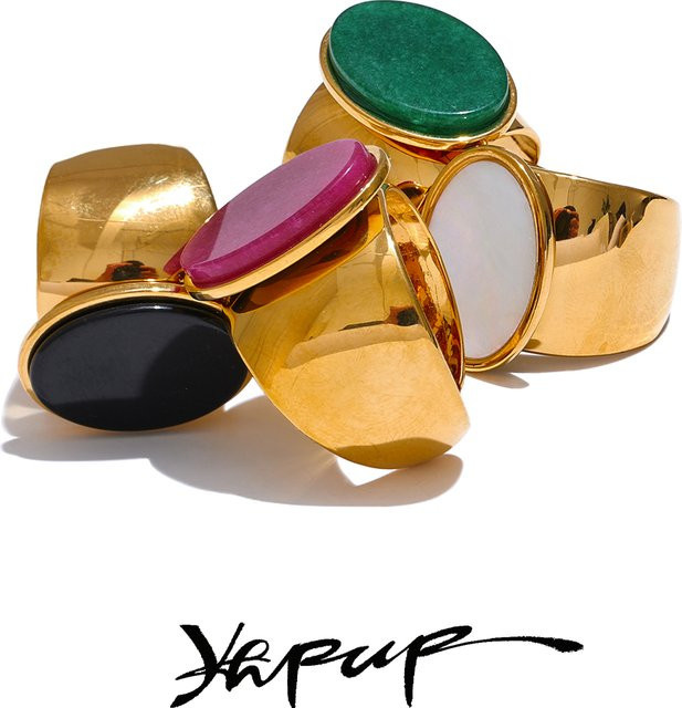 Yhpup Ring, Edelstahl, PVD vergoldet, Goldfarbe, Unisex - Bild 1
