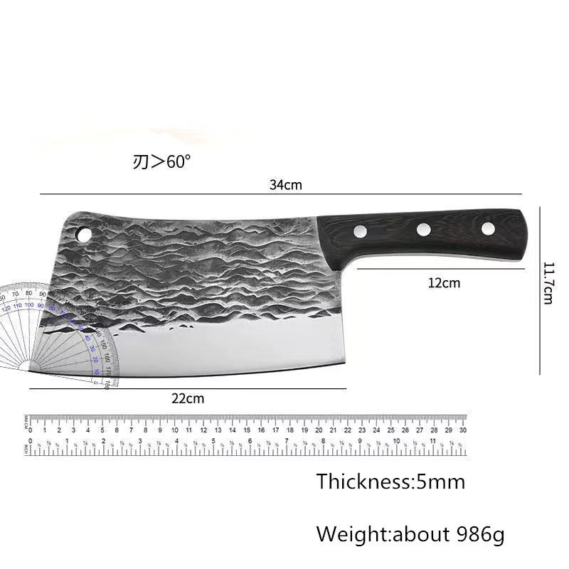 CYLZYJ Handgeschmiedetes Hackmesser mit 5mm verdickter Klinge, Silber, 1 kg - Bild 4