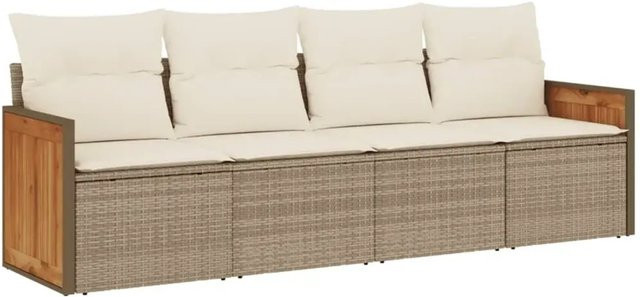 vidaXL 4-teilige Garten-Sofagarnitur aus Poly-Rattan mit Kissen in Beige und Cremeweiß - Bild 1