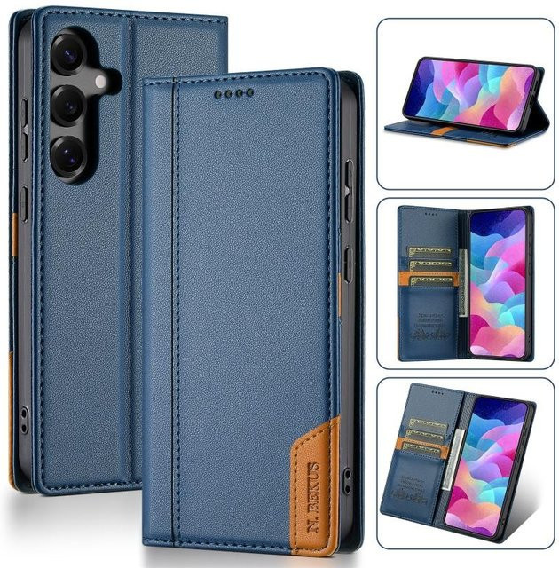Magnetische Leder-Geldbörse und Handyhülle mit Diebstahlschutz für Samsung Galaxy S25 Edge S24 Ultra S23 Plus S22 S21 S20 FE S10 in Blau - Bild 1