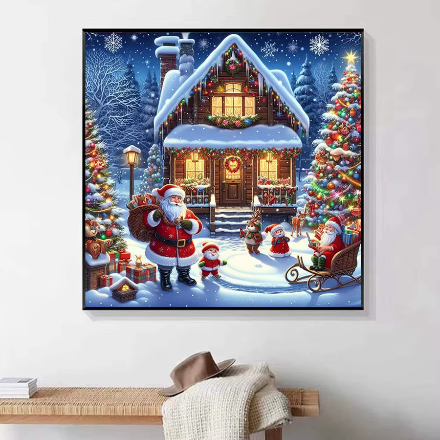 HUACAN Diamant-Malerei Weihnachtshütte und Weihnachtsszene als 5D-Diamant-Stickset mit vollen Bohrern in Multicolor - Bild 4