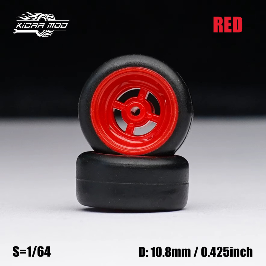 Hot Wheels Zubehör, 1:64 Modellauto, rote Räder mit Gummireifen, 4-teiliges Set - Bild 3
