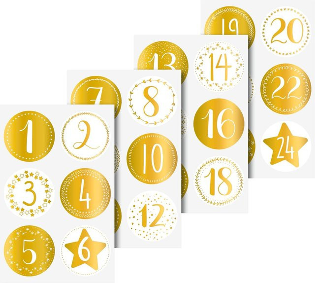 Heyda Adventszahlen Sticker in Gold, runde Aufkleber aus Papier für die Adventszeit und Weihnachten - Bild 1