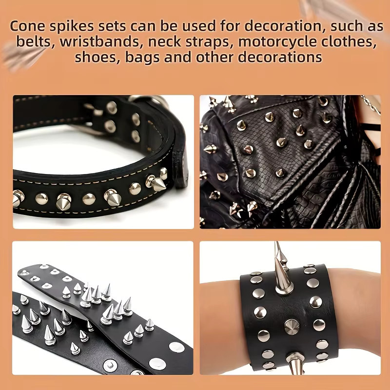 180 Stück konische Spiralnieten in Silber für DIY-Basteldekoration und Kleidungsaccessoires im Punk-Stil - Bild 4