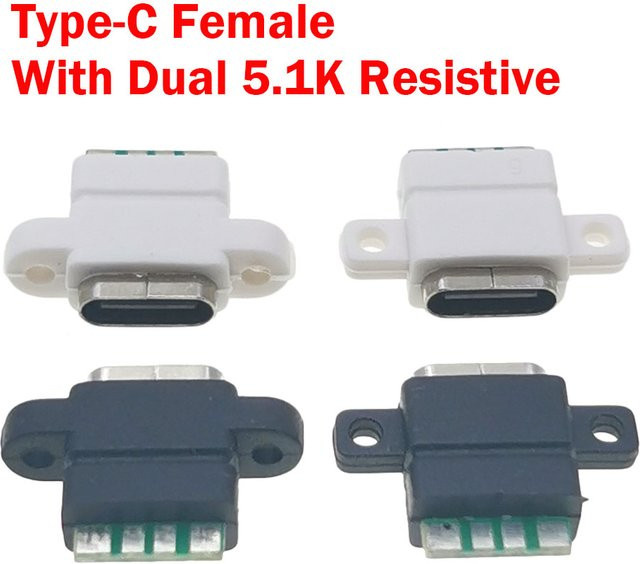 STLYCH 10er Set USB-C Wasserdichte Weibliche Chassis Stecker 16P mit PCB Board und Dual 5,1 K Widerstand - Bild 1