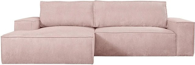 Vente-unique Schlafsofa Amelia in Puderrosa mit Cord-Bezug und L-Form, Breite: 267 cm - Bild 1
