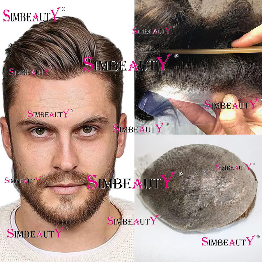 simbeauty Herrenperücke, Echthaar, 80 % Dichte, ultradünne Haut - Bild 2