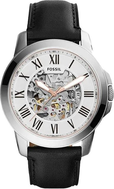 Fossil Automatik-Skelettuhr, Herren, weißes Zifferblatt, Lederarmband, 45 mm - Bild 1
