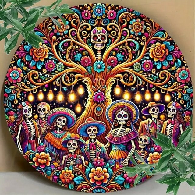 CIFBUY Mexikanischer Zuckerschädel-Kranz in Multicolour für Cinco de Mayo und Tag der Toten als bunte florale Wanddekoration - Bild 1