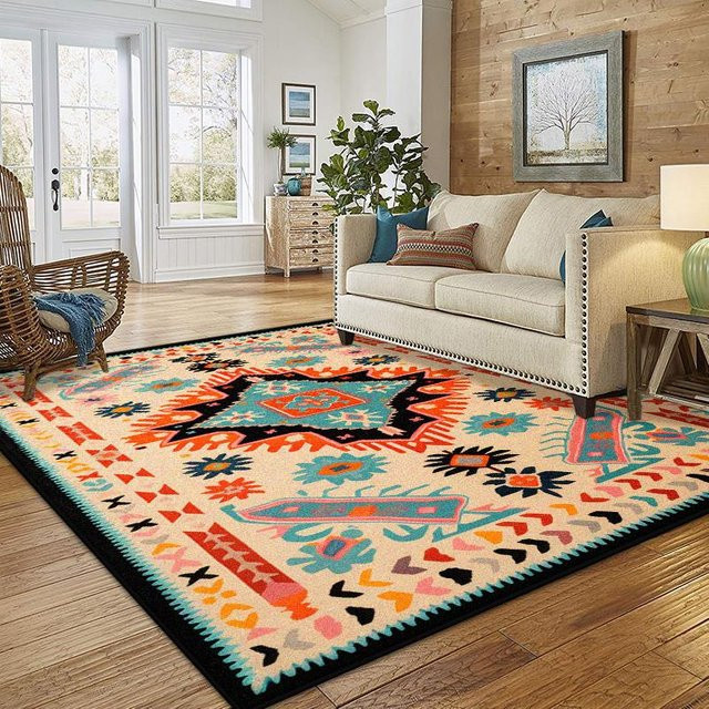 Karpetti Moderner Wohnzimmerteppich mit geometrischem Design, Rutschfest und Waschbar, Mehrfarbig, B x T: 140 x 200 cm - Bild 1