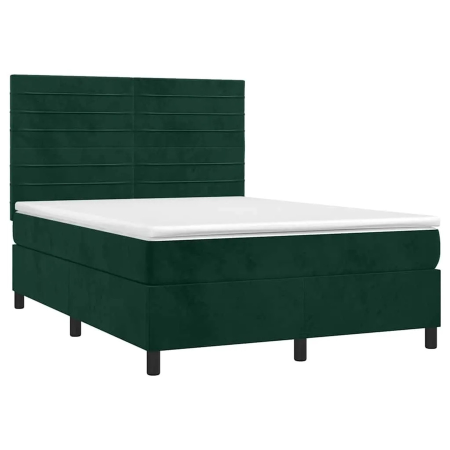 vidaXL Boxspringbett mit Matratze in Dunkelgrün aus Samt mit LED-Unterbettbeleuchtung und USB-Anschluss, B/T/H: 140 x 200 x 118 cm - Bild 2