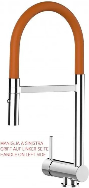 VIZIO Küchenarmatur für Vorfenster mit linkem Hebel, verchromt, Orange, 360° schwenkbarer Auslauf und abnehmbarer 2-Strahl-Brause - Bild 1