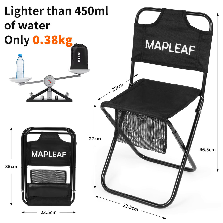 MAPLEAF Faltbarer Strandstuhl in Schwarz, ultraleichter und tragbarer Campingstuhl für Outdoor, Picknick und Angeln - Bild 5
