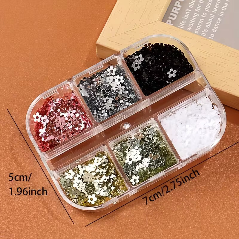SJP Mini-Nailart-Accessoires mit 6 Fächern, Silber, Rosa, Schwarz, Weiß, Glitzer - Bild 3