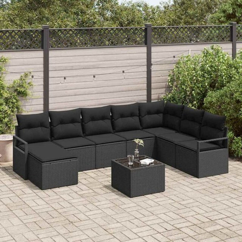 vidaXL Garten-Sofa-Set aus Polyrattan in Schwarz, 9-teiliges Loungemöbel-Set im modernen Design - Bild 1