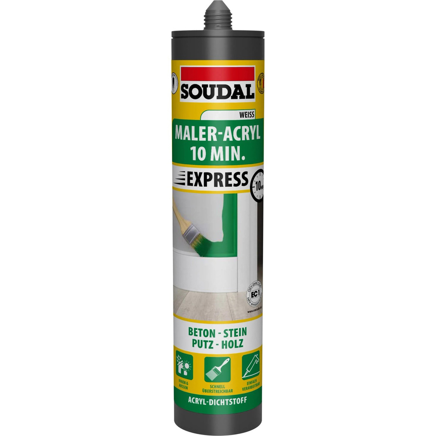 Soudal Maleracryl 10 min-Express Weiß, überstreichbares Acryl aus Synthetikharz, 300 ml - Bild 2