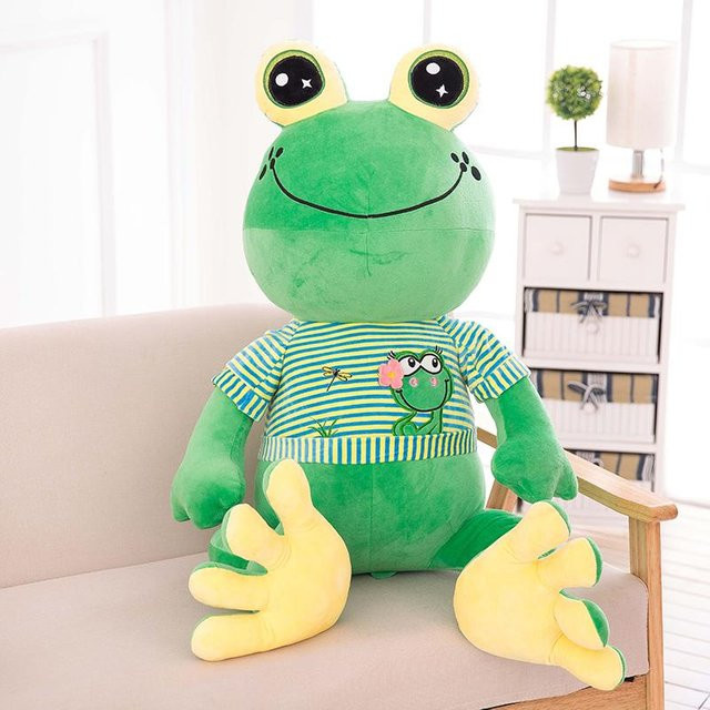 Frosch Plüschtier, mit gestreifter Kleidung, lachend, 60cm, beige, ab 0 Jahren - Bild 1