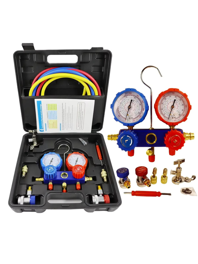 3-Wege-Kältemittel-Verteiler Kombi-Instrument für HVAC-Diagnose und Kältemittelbefüllung, kompatibel mit R410A, R22, R404A und R134A, Mehrfarbig - Bild 5