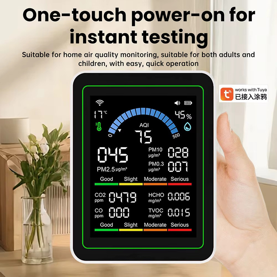 Aideepen Multifunktionaler digitaler Luftqualitätsmonitor für CO2, CO, TVOC, HCHO und PM in Schwarz oder Weiß - Bild 6