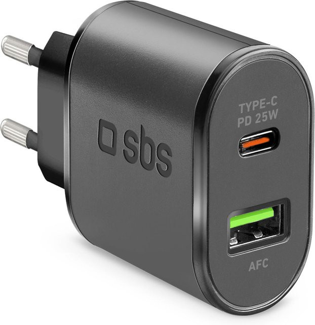 SBS Schnellladegerät mit 25 W Power Delivery, USB-A und USB-C, Schwarz - Bild 1