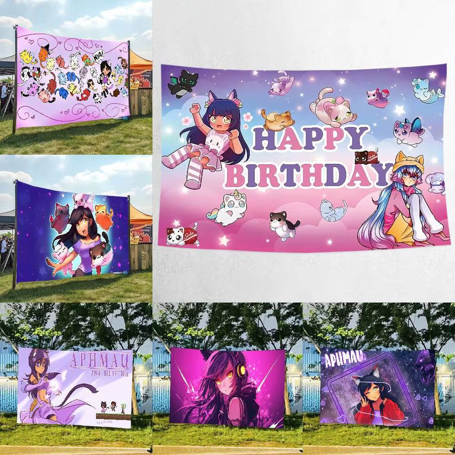 Aphmau Fotohintergrund mit niedlichen Katzen für Kindergeburtstage und Babypartys, Multicolor, Breite: 120 cm - Bild 2