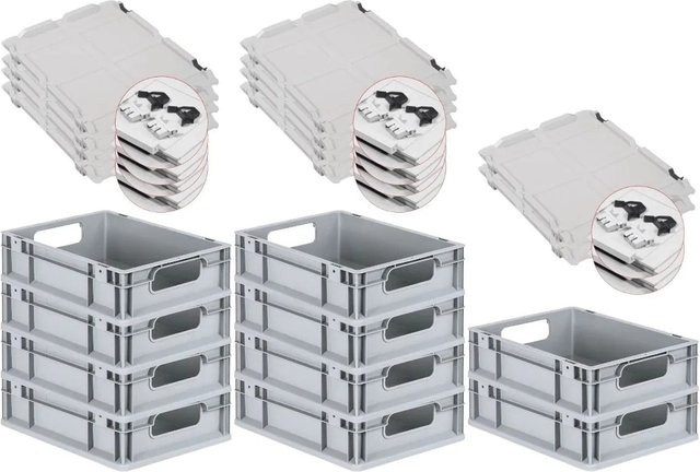 PROREGAL Spar Set 10x Eurobox Nextgen Economy mit Scharnierdeckel und schwarzen Schiebeschnappverschlüssen, Grau, H x B x T: 12 x 30 x 40 cm, 11 Liter - Bild 1