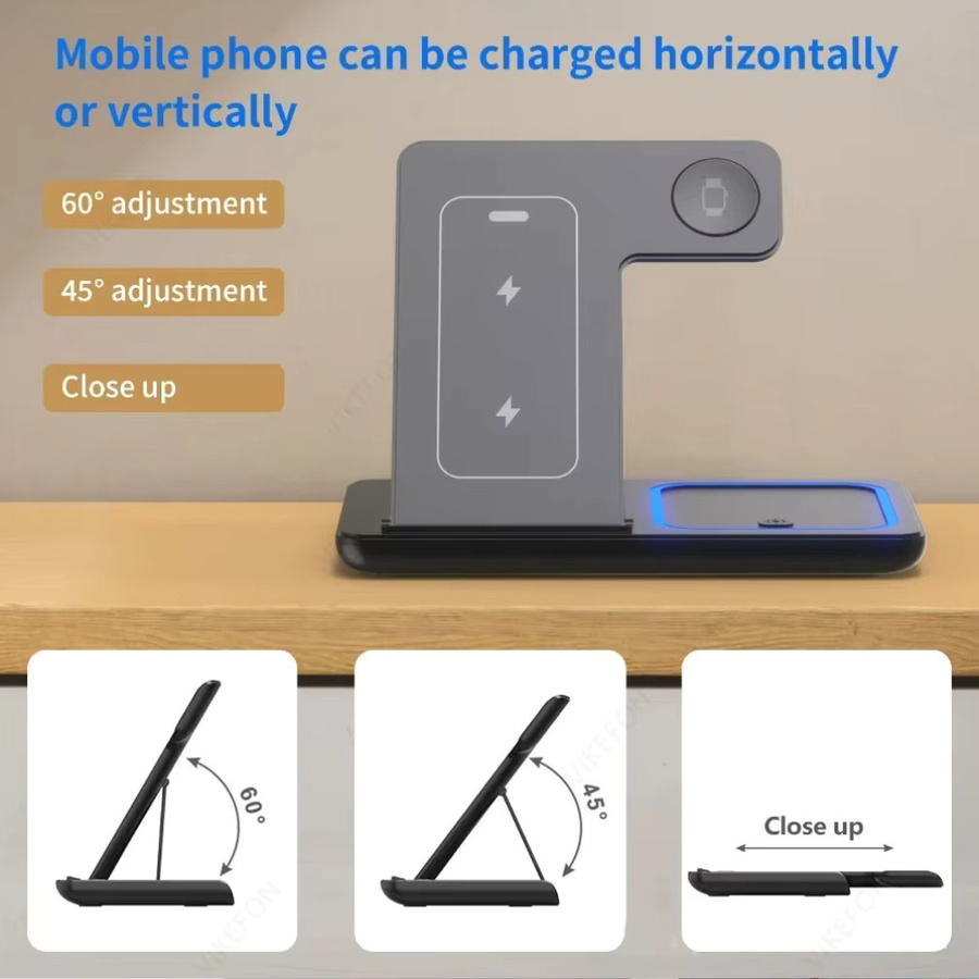VIKEFON Faltbare 3-in-1 Kabellose Schnelllade-Station für iPhone, iWatch und AirPods Pro/3, iOS-kompatibel, Weiß oder Schwarz - Bild 2