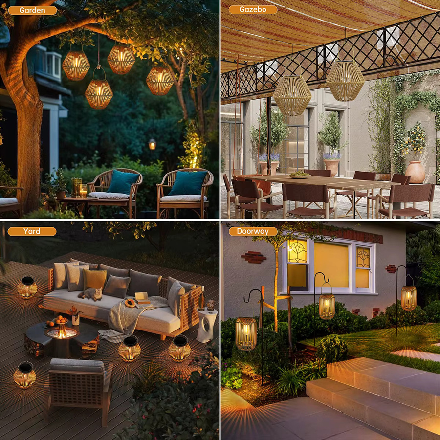 AMARYLLIS Solar Rattan-Laterne in Braun für Garten und Terrasse, Wasserdichte Boho-Hängelampe mit Warmweißem Licht - Bild 5