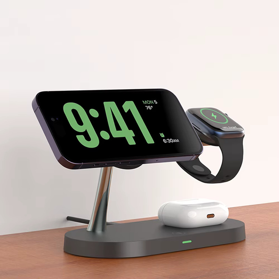 TIMESS 3-in-1 magnetisches kabelloses Ladegerät in Schwarz für iPhone, Apple Watch und AirPods - Bild 3