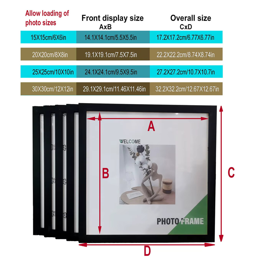 5-teiliges Set quadratische Fotorahmen aus Holz von VCC in Weiß für Wand und Tischplatte, B/H: 15 x 15 cm - Bild 2